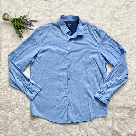 ALFANI Blue Cotton Button Down Shirt - Picture 1 of 5